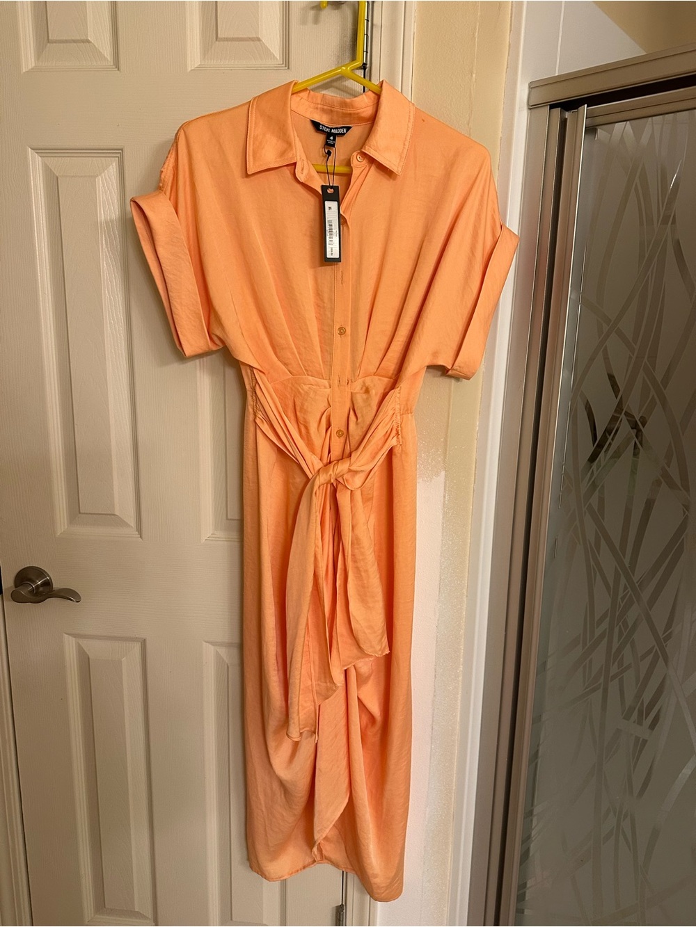 Steve Madden Button-Front Peach Shirt Dress with Waist Tie